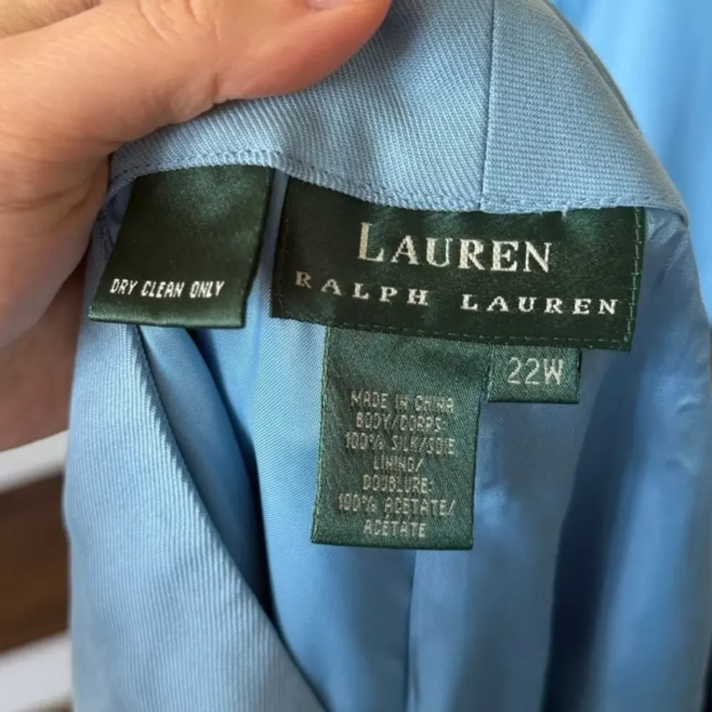 Vintage Ralph Lauren Blue Silk Button Down Shirt Wide Leg Trouser Set